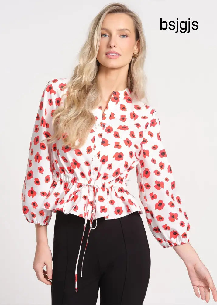 Drop Shoulder Balloon Sleeve Blouse - RED ML / XS - Blouses