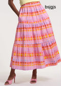 Flowy Tiered Midi Skirt - Plaid-ish / XS - Clothing