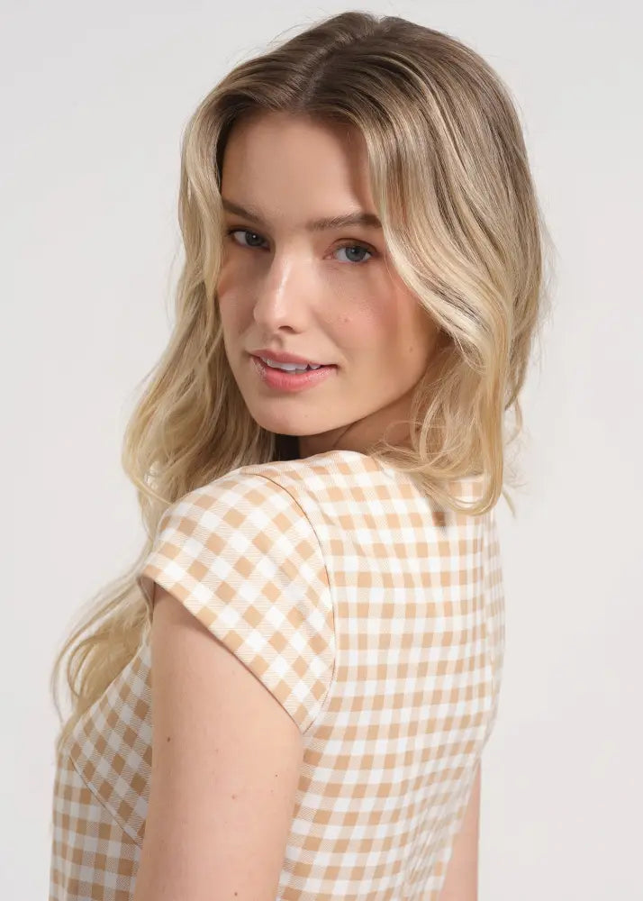 Gingham Cap Sleeve Mini Dress - Clothing