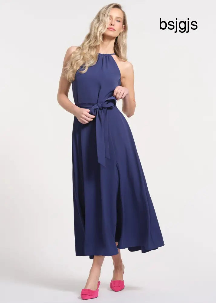 Halter Neckline Neck Tiered Construction Maxi Length Dress - NAVY / 2 - Dresses