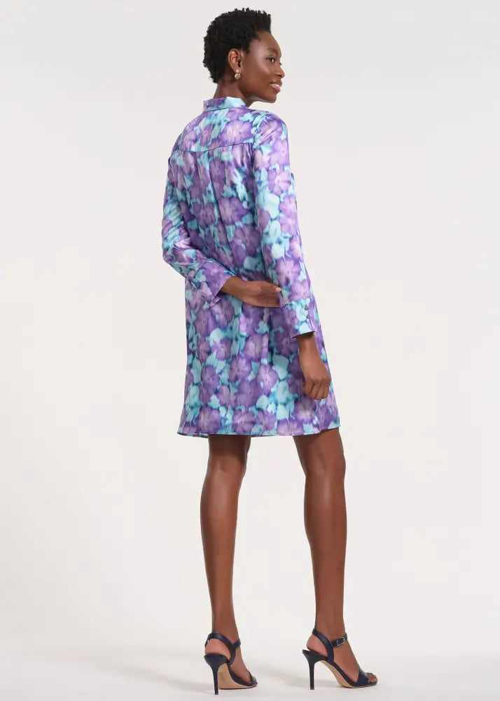 Long Sleeve Tie Neck Mini Dress - Clothing