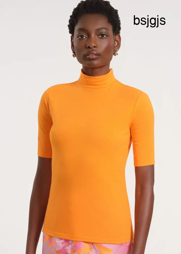 Mock Neck Short Sleeve Top - Marigold / XS - Clothing