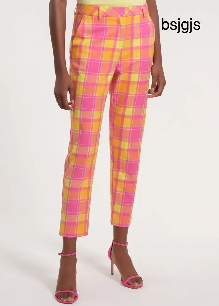 Plaid Slim Leg Trousers