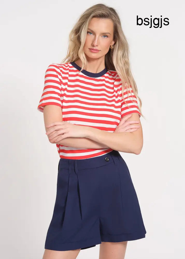 Pleated Linen Shorts - NAVY / 2 - Short Trousers