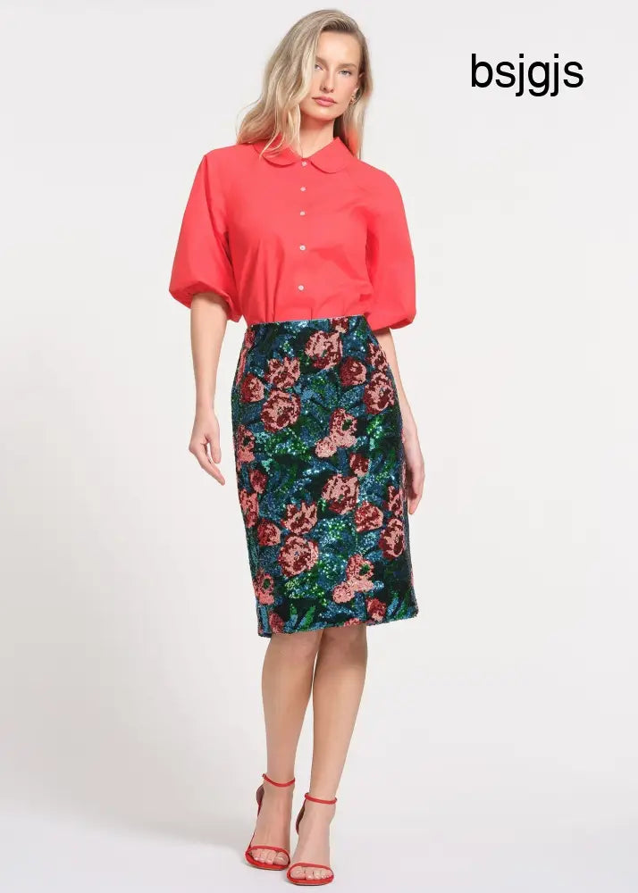 Sequin Floral Midi length Skirt - GREEN MULTI / 2 - Skirts