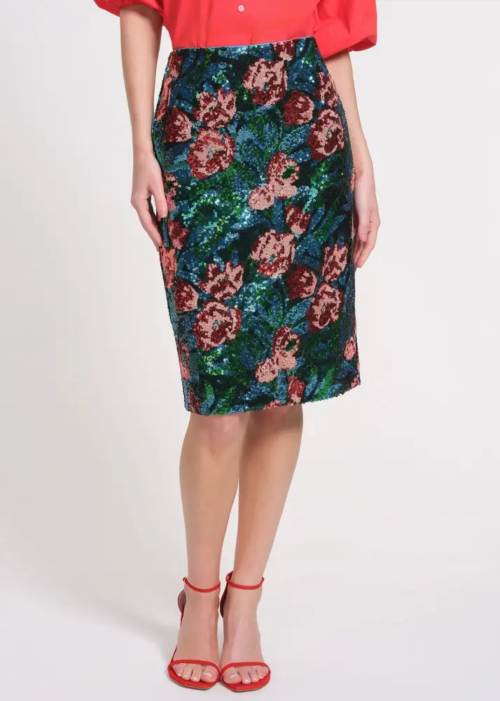 Sequin Floral Midi length Skirt - Skirts