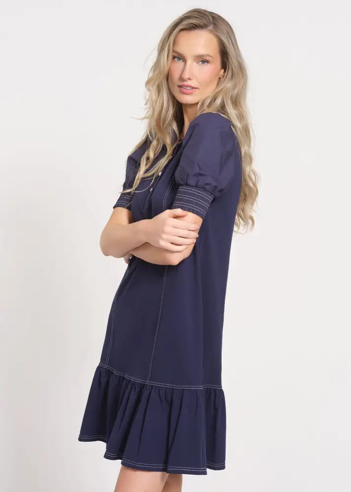 Short Sleeve Drop Waist Dress - Dresses
