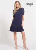 Short Sleeve Drop Waist Dress - NAVY/WHITE / XS - Dresses