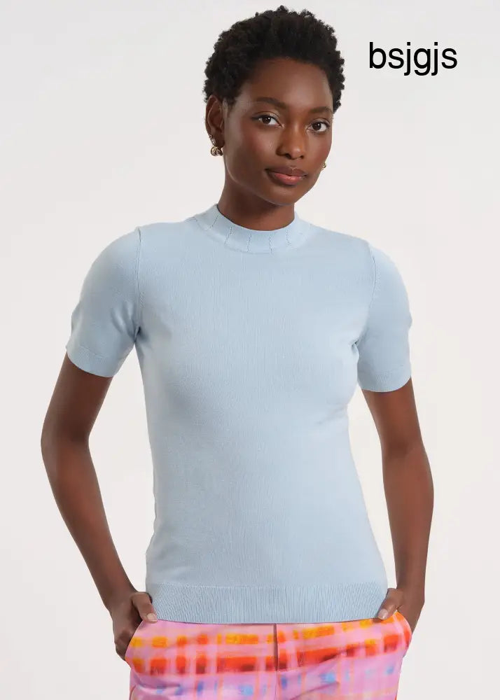 Short Sleeve Mock Neck Sweater - Cerulean / XS